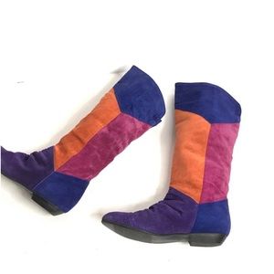 1980s Vintage Boots Color Block Leather Size 8.5